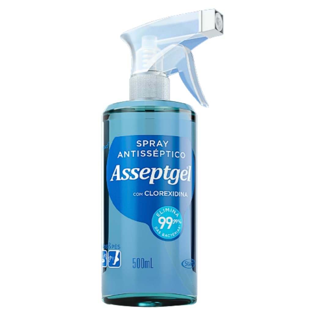 Asseptgel Spray Clorexidina 500ML Proteção Mãos E Pés Asseptgel Original Mata 99,9% Germes Unidade