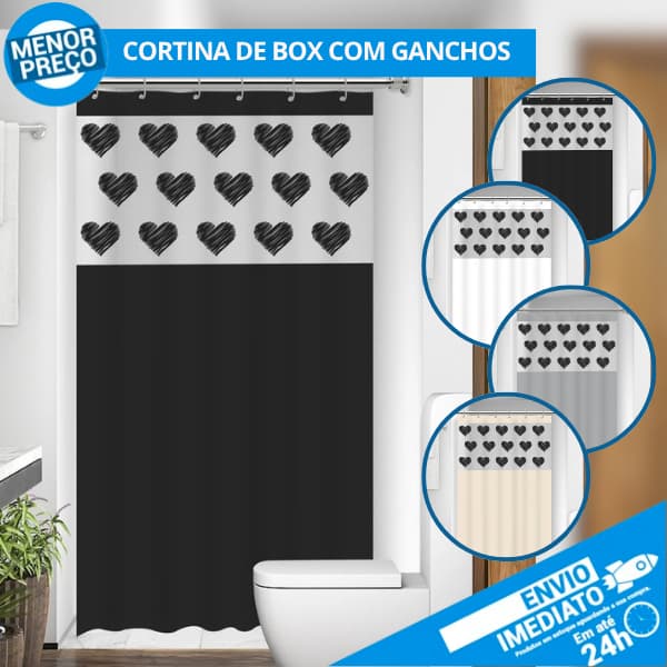 Cortina Box Para Banheiro Visor Coração Anti Mofo Resistente Alta Qualidade 100% PVC Várias Cores