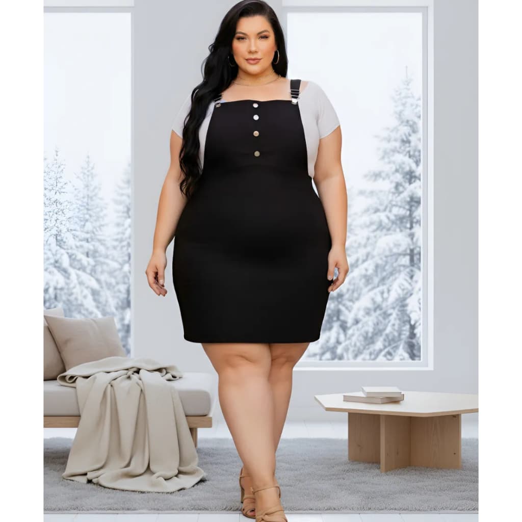 Jardineira Feminina Plus Size Bengaline Estilosa Alça Regulável G1 ao G3 Confortável Casual Botoes
