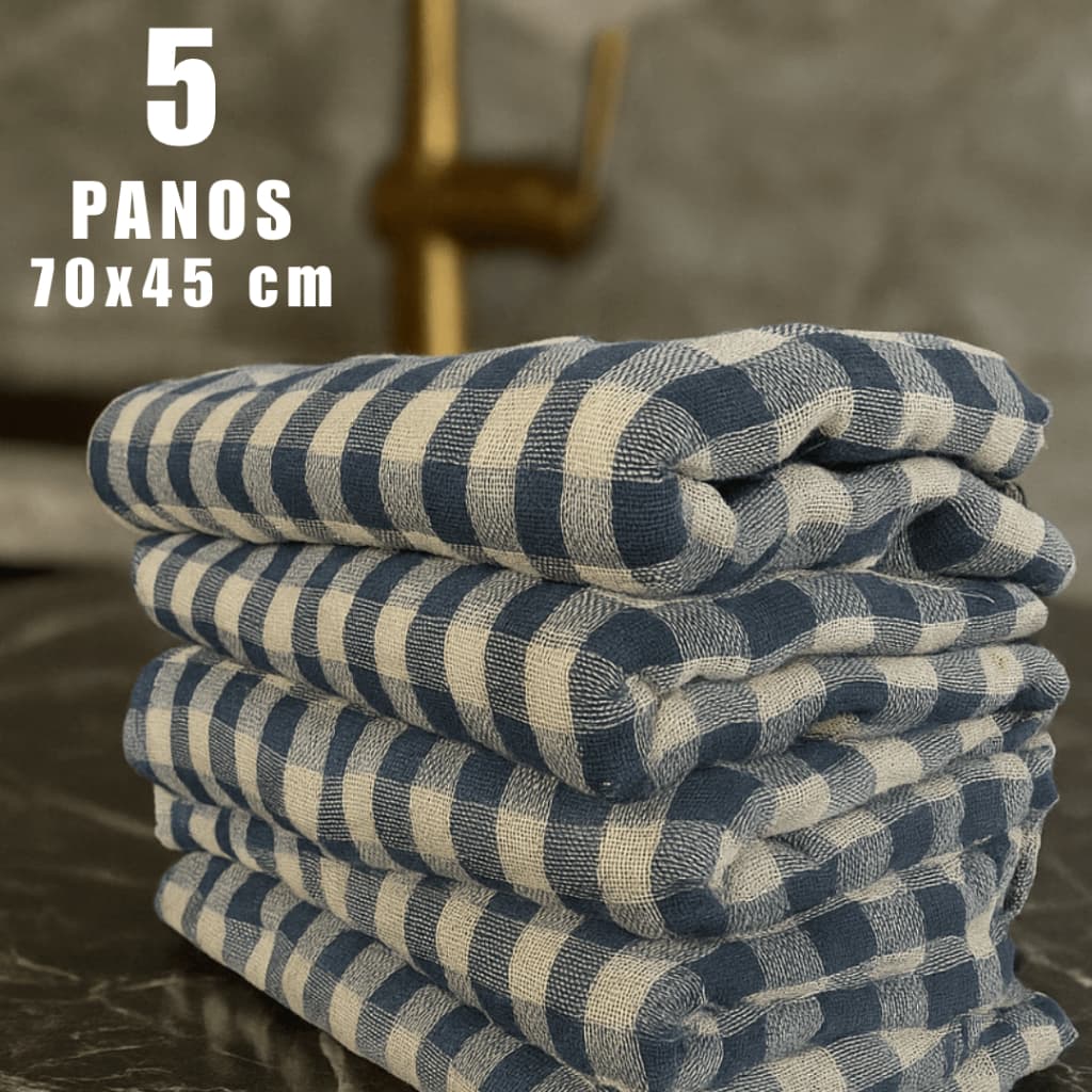 5 Panos de Chão Xadrez Duplo 70×45 cm Ideal para Casa