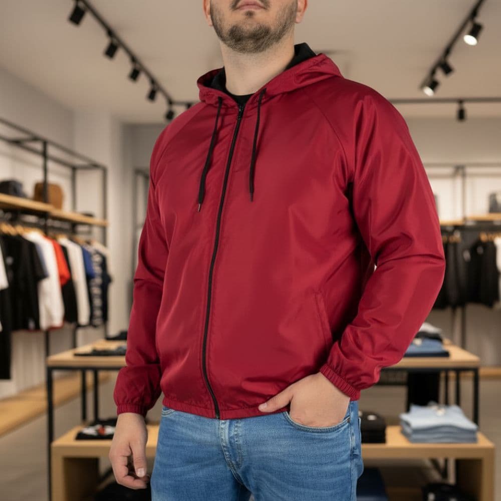 Jaqueta Corta Vento Masc Lisa  Capuz C FORRO, Impermeável, Bolso, Casaco Esportivo Casual Resistente