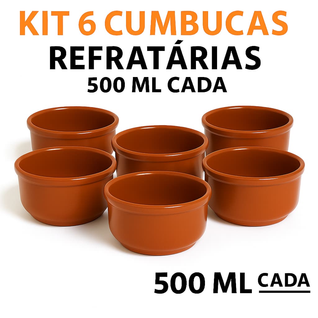 kit 6 Cumbucas bowl tigela Porcelana Refrataria Marrom 500ml Restaurante Feijoada caldo sopa açai