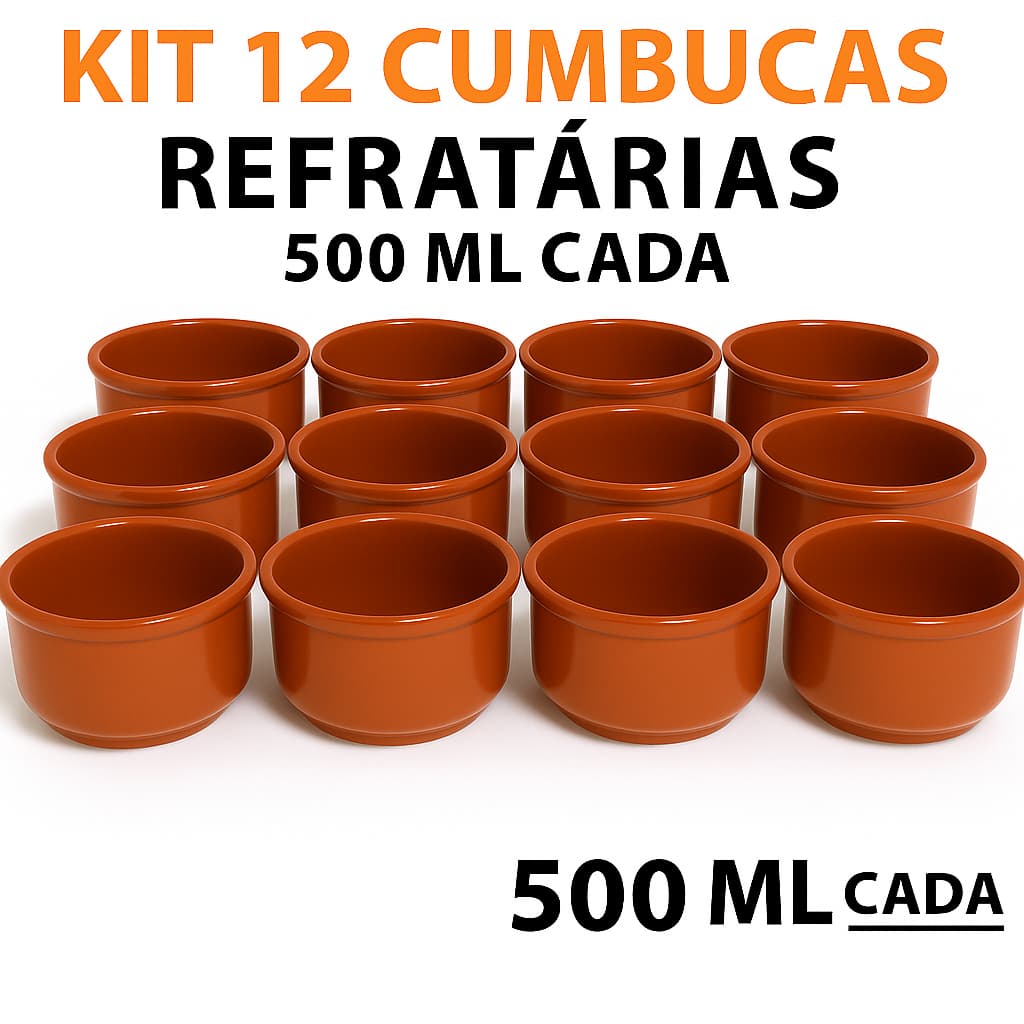 Kit 12 Cumbucas bowl tigela Porcelana Refratarias Marrom 500ml Restaurante Feijoada caldo açai sopa