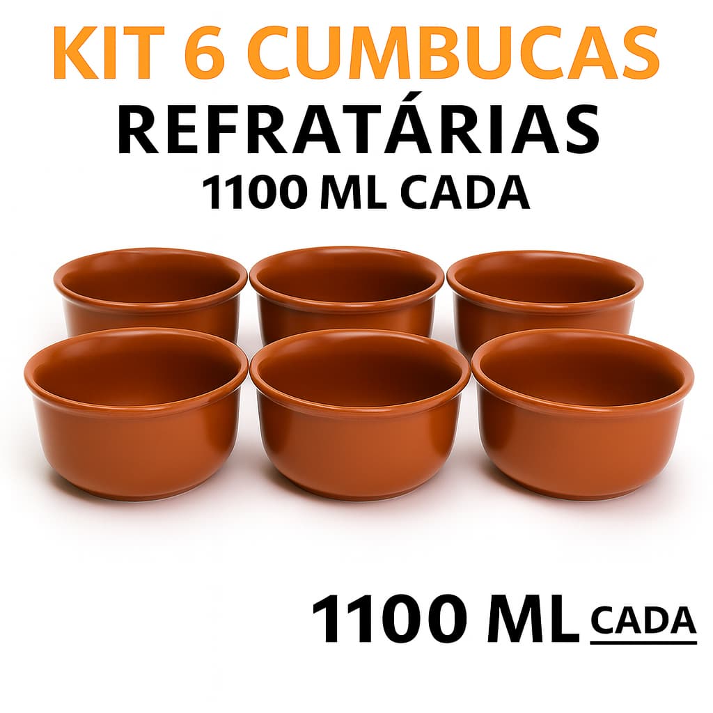 Kit 6 Cumbucas Porcelana Refratárias 1100ml Marrom – Tigela Bowl para Feijoada, Caldos e Sopas