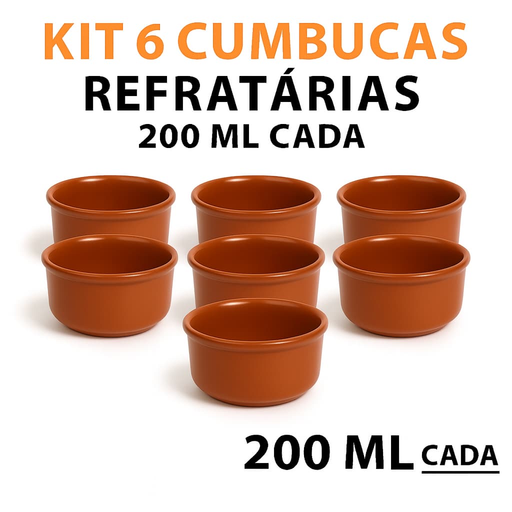 Kit 6 Cumbucas Refratárias Porcelana 200ml Marrom – Tigela Bowl para Feijoada, Caldos e Molhos