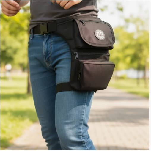 Pochete De Perna Preto Cartucheira Motoboy Pesca Camping