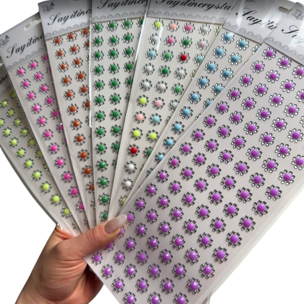 7 Cartela Adesivo Flor Strass Auto Colante Pet Shop Artesanato Banho e Tosa Customização Decoração