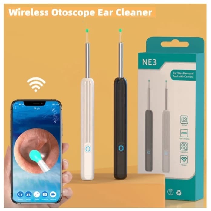 Otoscópio visual inteligente sem fio removedor de cera de ouvido com câmera e luz LED Android e iOS