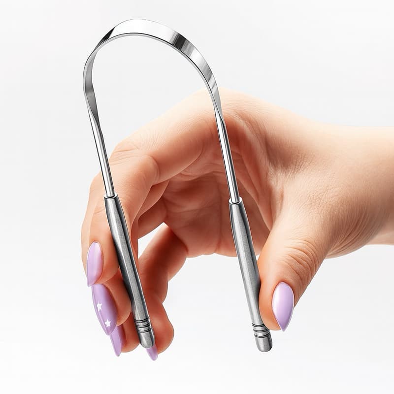 Limpador de Língua em Aço Inox – Raspador Bucal Anti Mau Hálito e Higiene Oral Completa