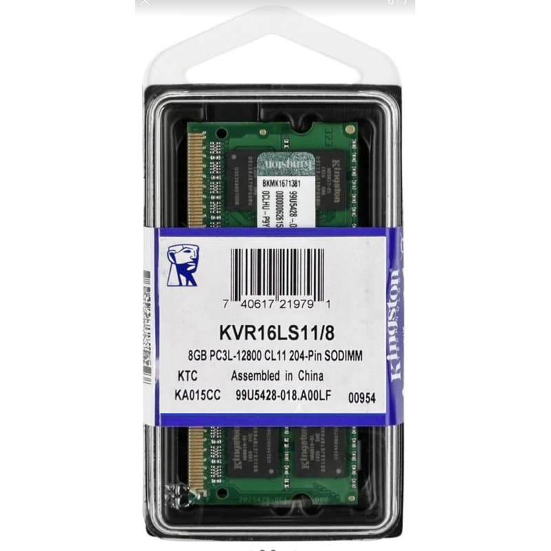 Memória De Notebook Kingston 8gb 1600mhz Ddr3l Pc3l-12800 1.35v