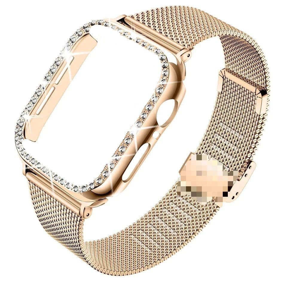 Case Strass Diamante + Pulseira De Metal Aço Inoxidável Compatível  Apple Watch 9 8 7 45mm 44mm 40mm 41mm 6 5 3 38mm 42