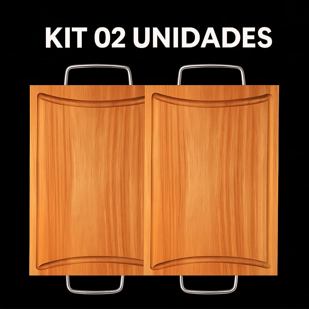 Kit 02 tabua de Carne Rústica em Madeira de Eucalipto com Alça Inox Churrasco Premium