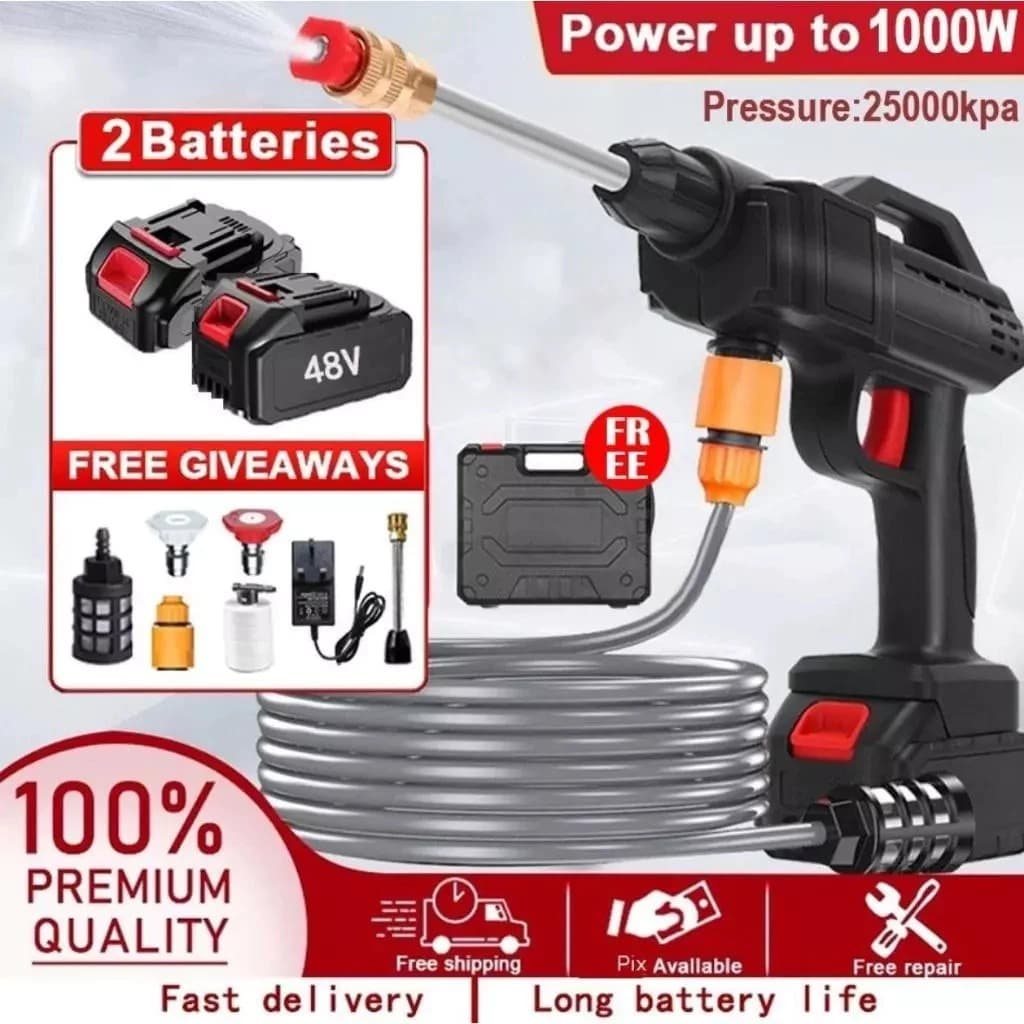 Pistola de limpeza de alta pressão portátil profissional sem fio recarregável alimentado por bateria-potência forte