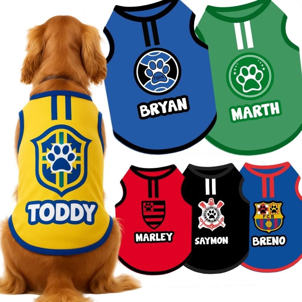 Roupa de time pet regata para cachorro cães e gatos futebol com nome tam Xpp ao G