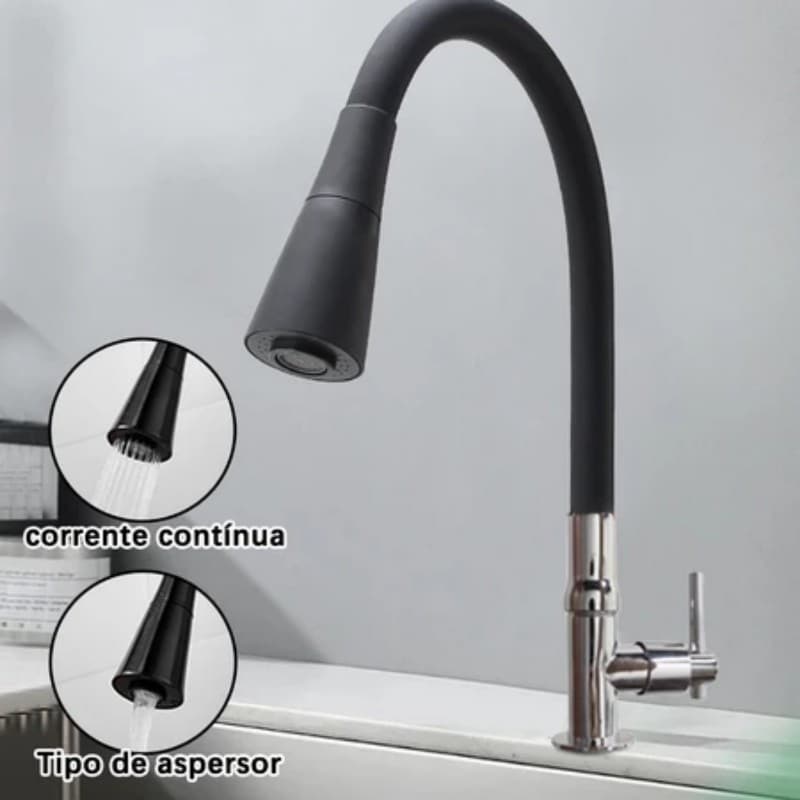 Torneira Gourmet Cozinha de Pia Mesa Bancada Flexível Dois Jatos Cone 1/4 de Volta Preta Promoções