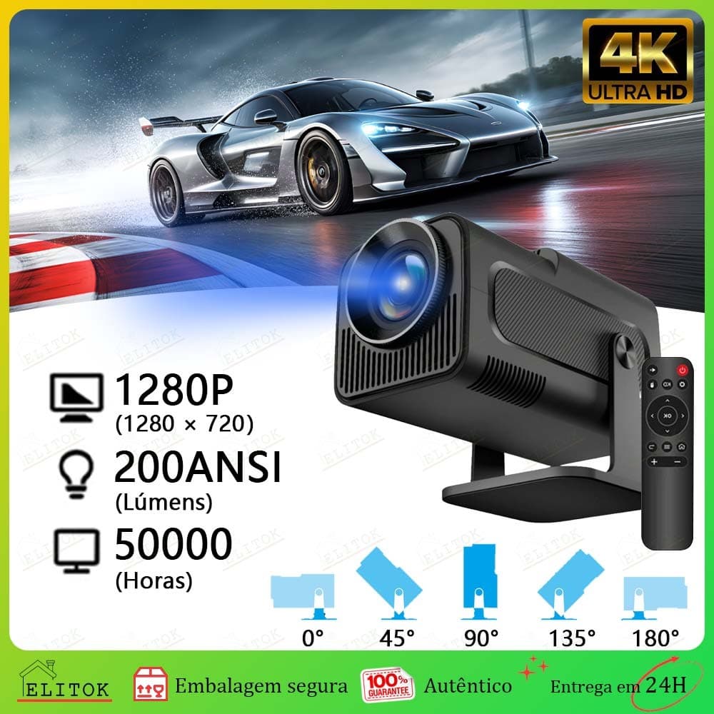 Projetor Portátil 4K Smart HY320 Pro/mini Android WiFi6 Bluetooth HD 1280x720 Espelhamento Celular