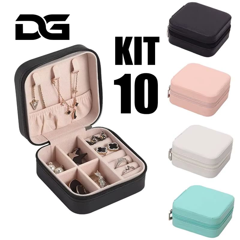 Kit 10/6 Porta Joia Portátil Bolsa Para Viagem com Divisões para Brincos Colares anel Bom Presente