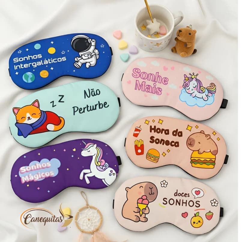 Tapa Olhos Fofo Capivara Gatinho Astronauta Mascara de Dormir Variedades Confortavel