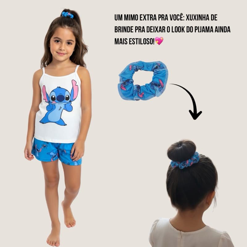 Conjunto De Pijama Alcinha Infantil Feminino Stitch Mimo Xuxinha Short Doll Suede Macio