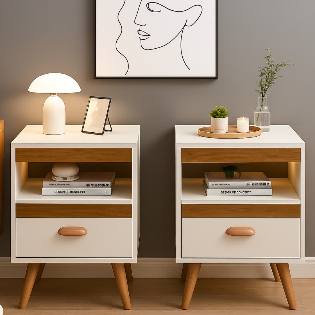 Kit 2 Mesa De Cabeceira Criado Mudo Para Quarto Mesinha Com Gaveta E Com Pés de Canto de Cama Retrô