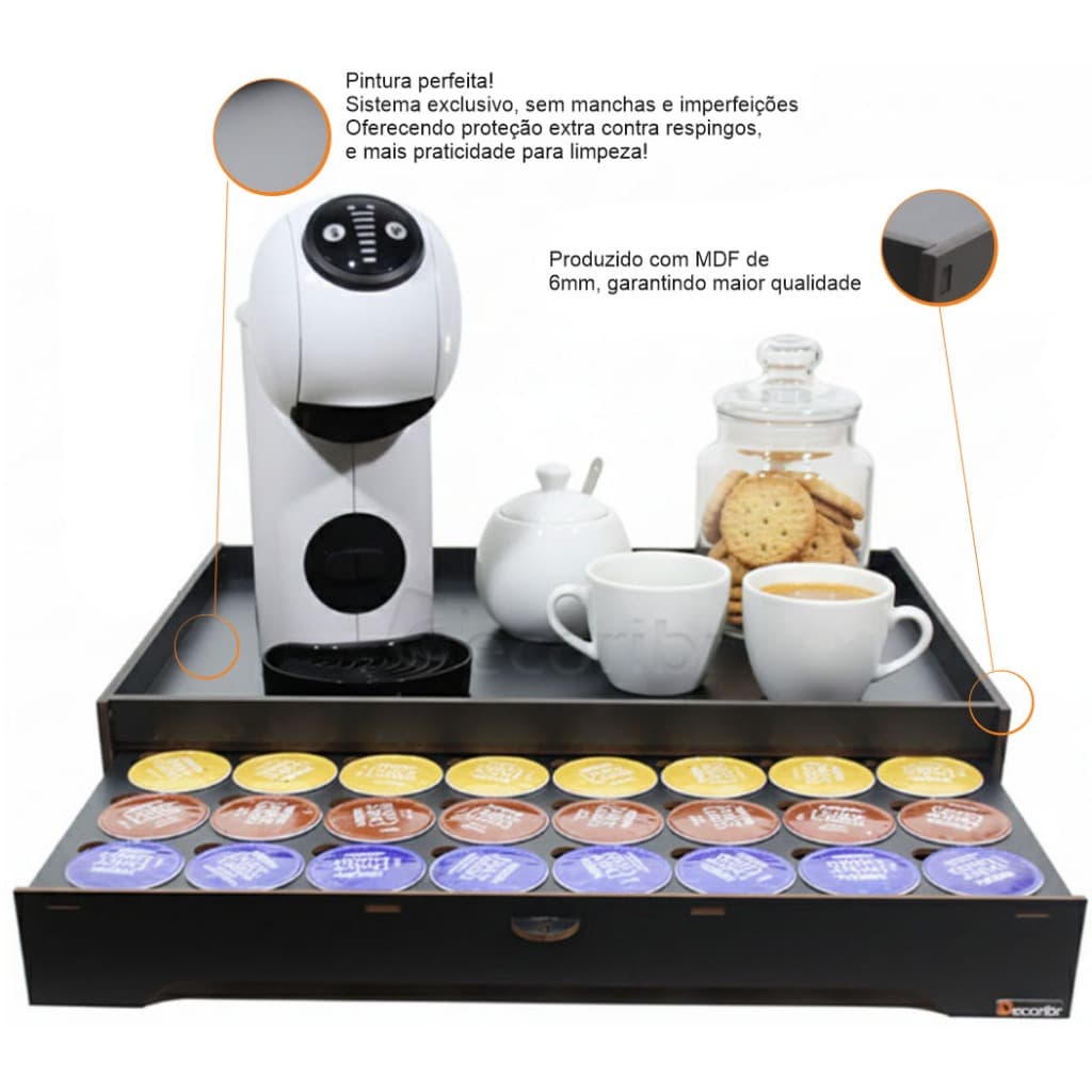 Porta Capsulas Bandeja Cantinho do Café 40 Capsula Dolce Gusto ou Três Corações ou Nespresso Decori