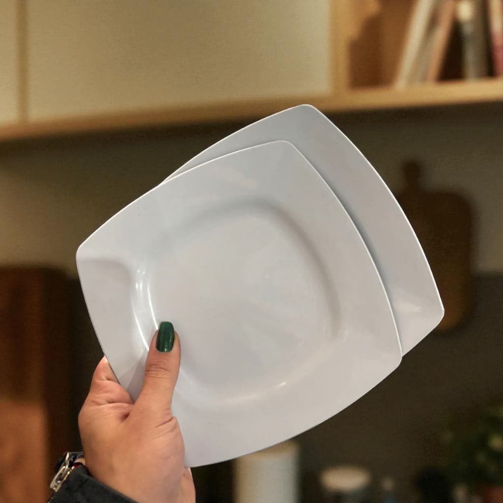 kit Prato Sobremesa Quadrado Branco 5 a 30 peças| Design Moderno + Plásticos Resistentes, sobremesas