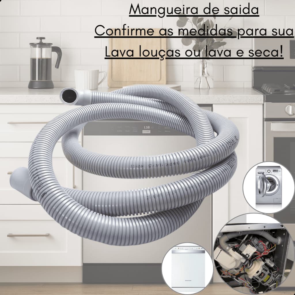 Mangueira Saída De Água Lava Louças E lava e seca Electrolux bocal 21mm 2 metros LE09X/X LE12B/x