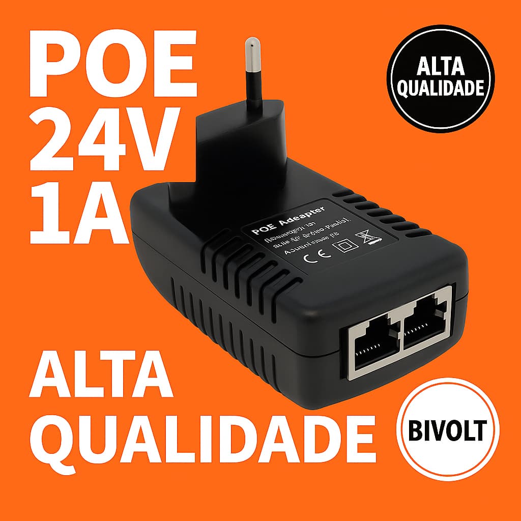Fonte POE Injetor 12V/24V 1A – Adaptador Power Over Ethernet Bivolt Automático – Alimentação para Câmeras IP, Ubiquiti