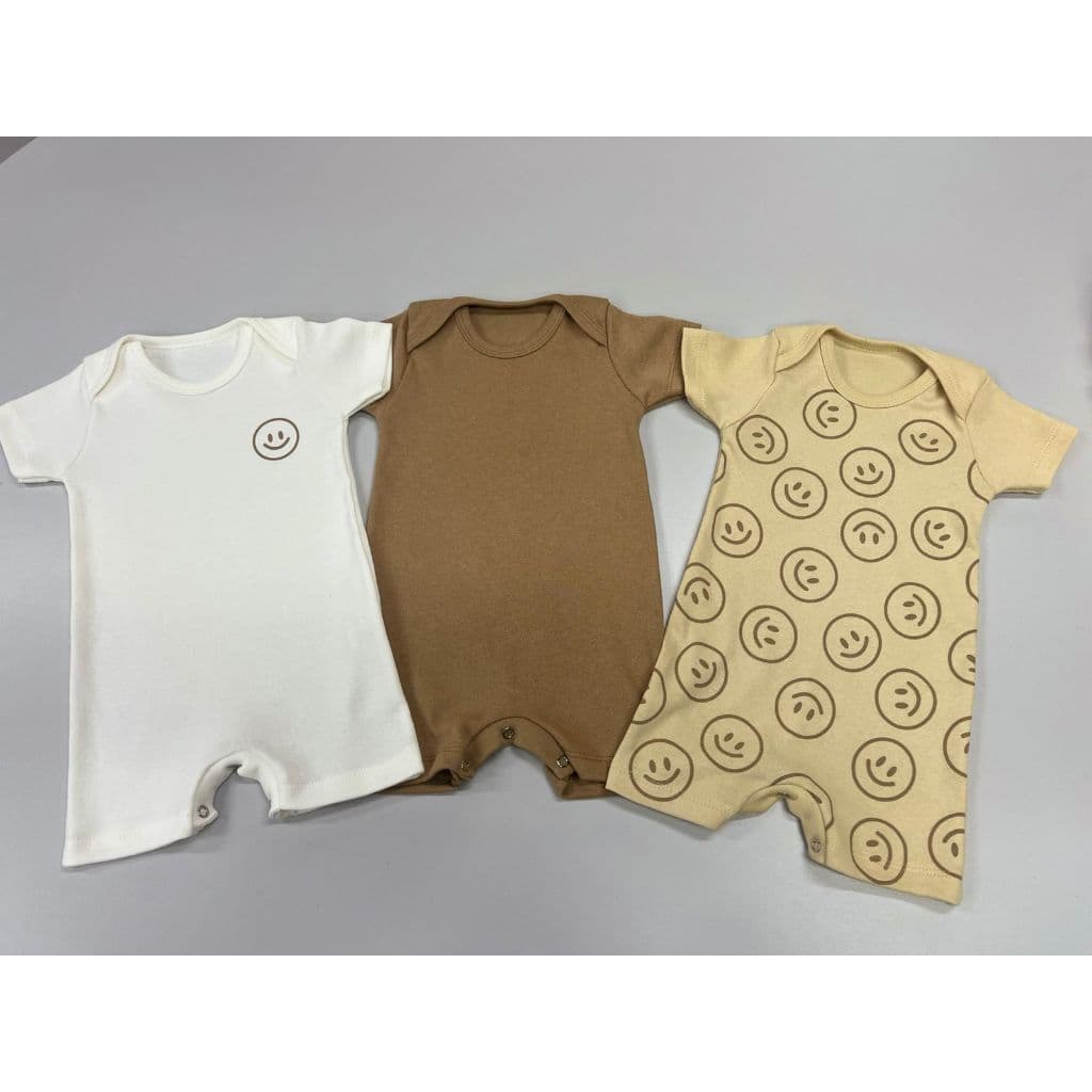 Kit 3 Romper Minimalista Macacão Infantil Liso Estampado Manga Curta