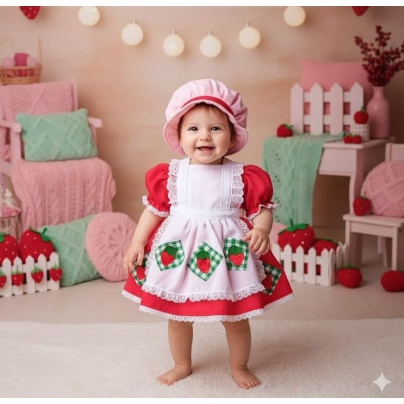 🍓 Conjunto Fantasia Moranguinho Infantil – 1 a 6 Anos 🍓