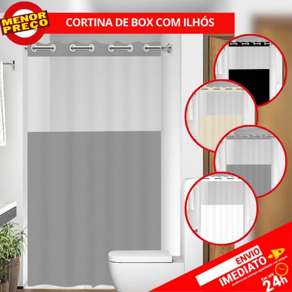 Cortina Box com Visor Para Banheiro Anti Mofo Resistente Alta Qualidade 100% PVC Várias Cores