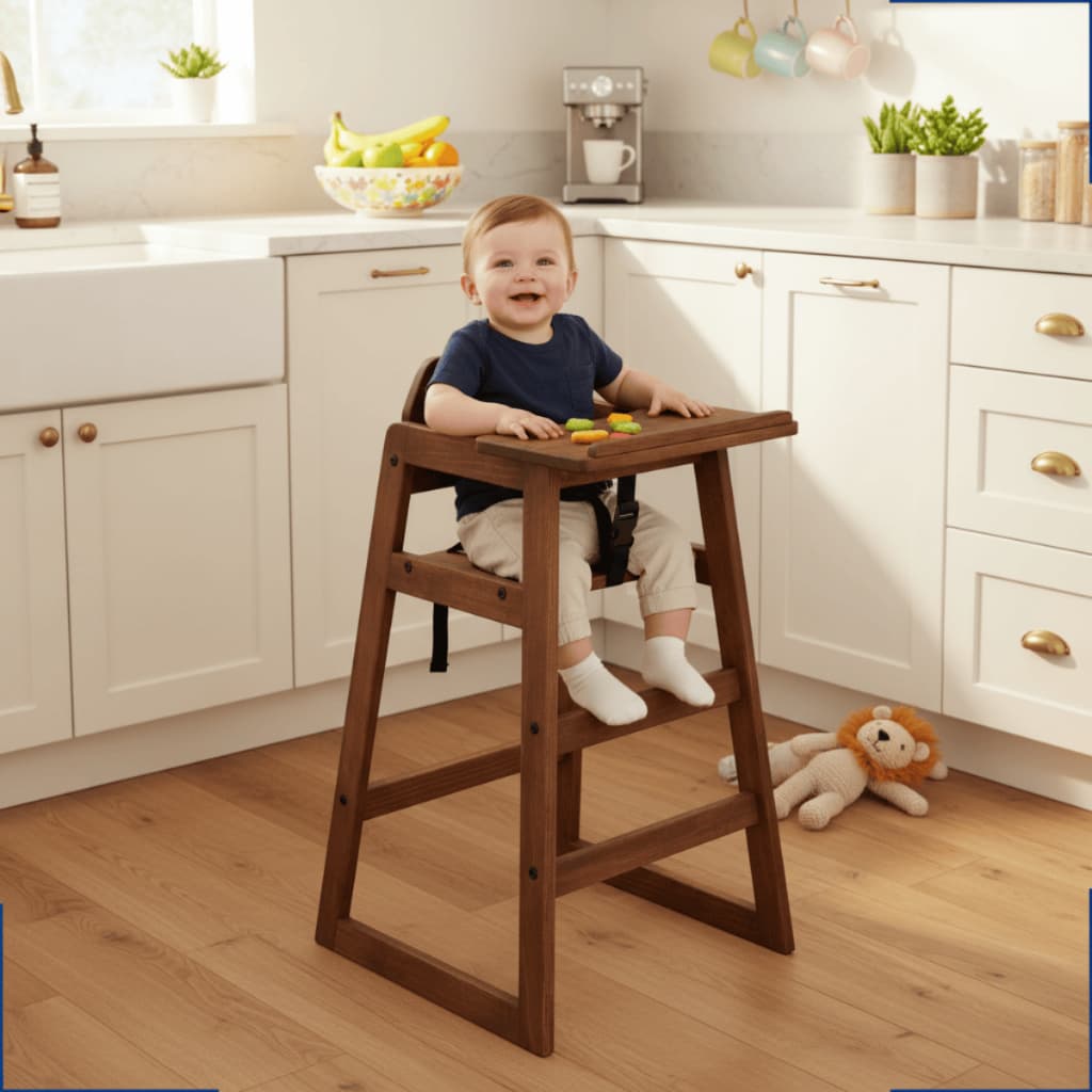 Cadeira Bebe Infantil Criança Madeira Maciça Pinus Restaurante Refeição Alimentação Cadeirão Papinha