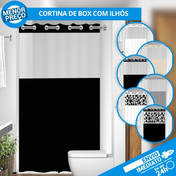 Cortina Box Banheiro Visor Transparente C/ Ilhós PVC Alta Qualidade AntiMofo Resistente Várias Cores
