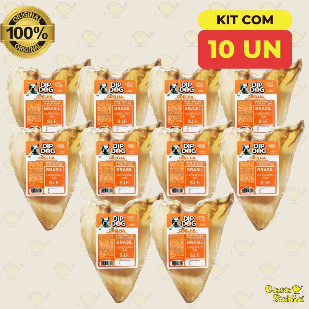 Petisco Natural Orelha Bovina DipDog – Saudável p/ Cães | Limpeza Dental e Anti Estresse