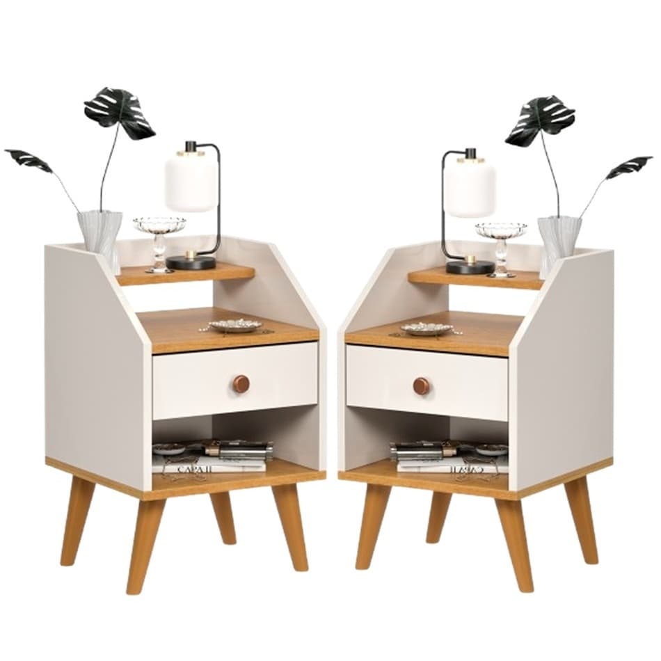 Kit 2 Mesa de Cabeceira para Quarto Charme Retrô Várias Cores Apoio de Cama Mesinha