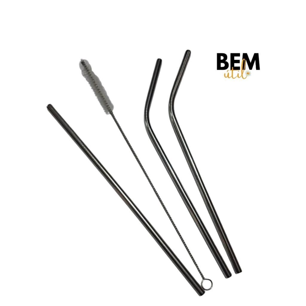 KIT 3 CANUDOS AÇO INOX + ESCOVINHA - 20cm