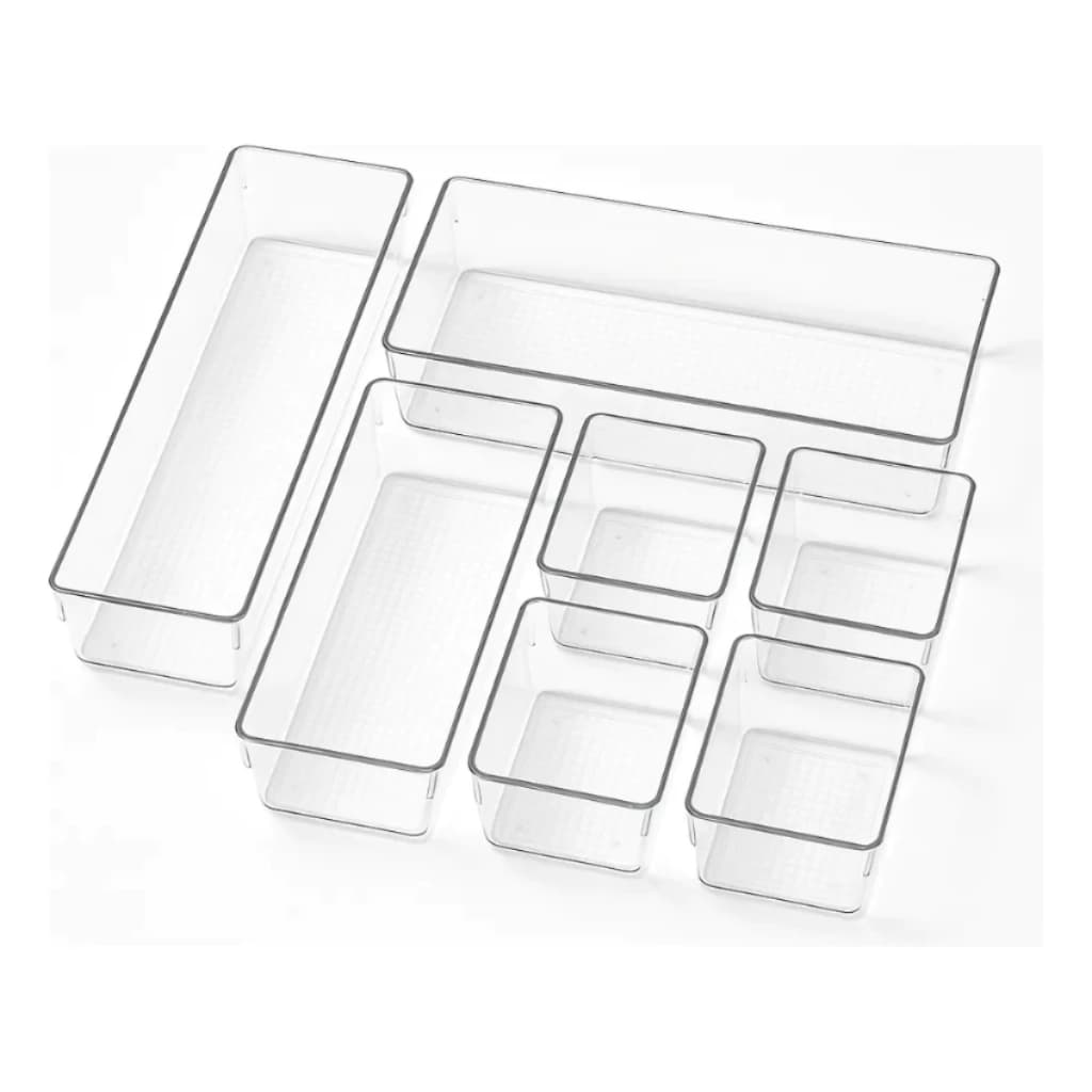 Conjunto 7 Organizadores Multiuso para Gavetas, Armários, Geladeiras Potes em Acrílico