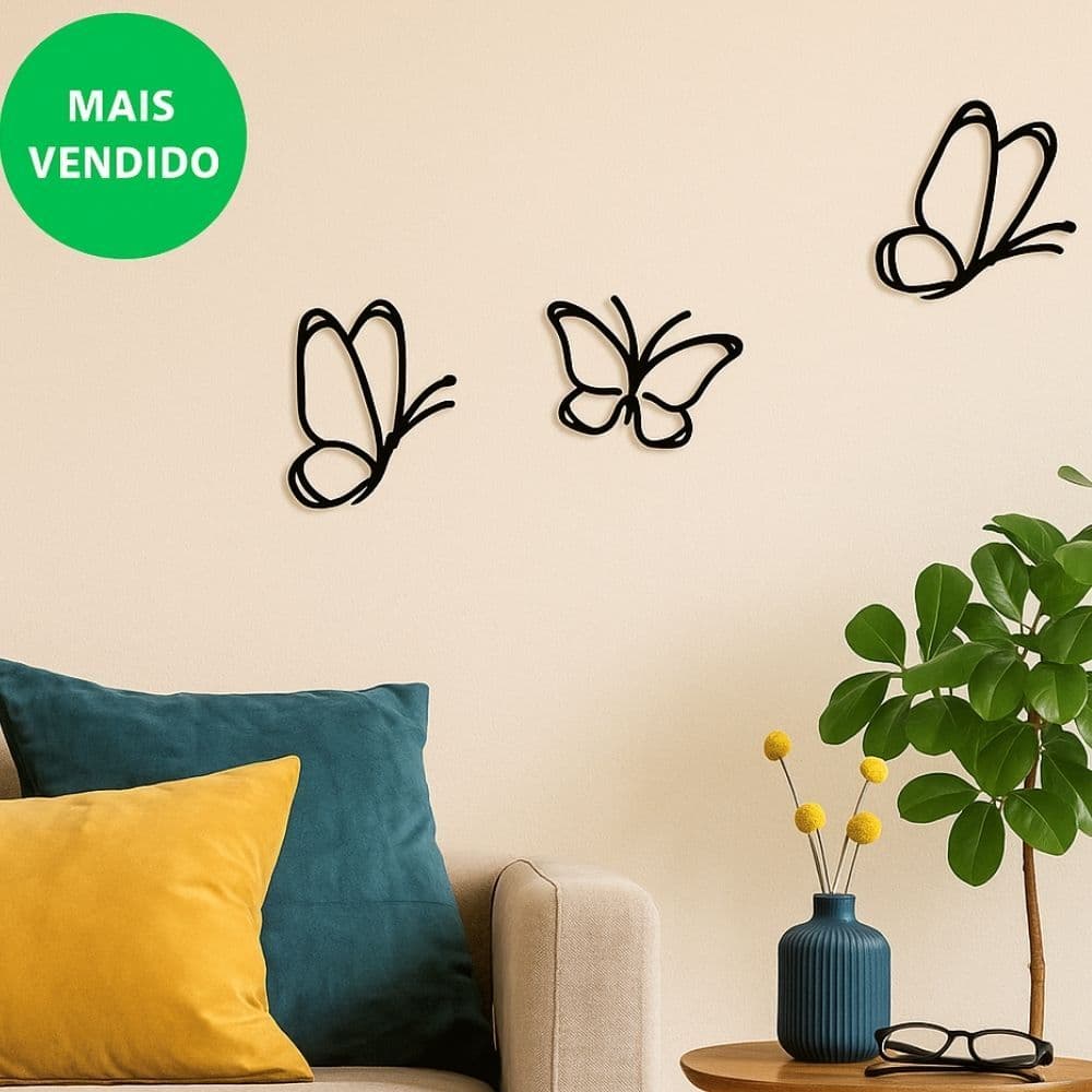 Kit 3 Apliques Borboletas Delicadas MDF 3mm