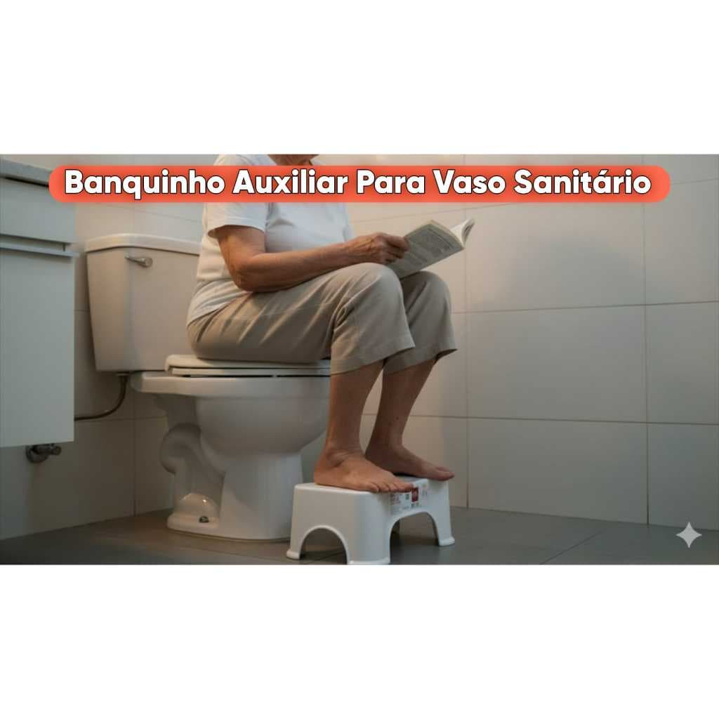 Banquinho Auxiliar de Vaso Sanitário Ergonômico Banheiro  Confortável Banco Anatômico Privada Branco