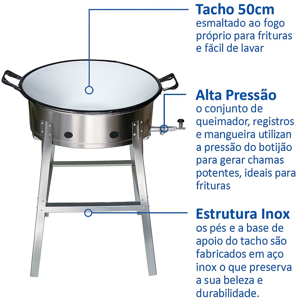 Fogareiro Pasteleiro Inox com Tacho Nº16 Fritador de Feira