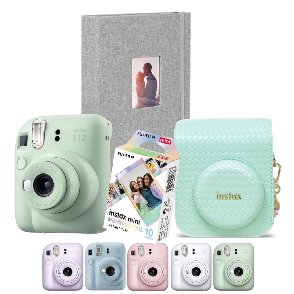 Combo Camera Instax Mini 12 Com Filme 10 Mermaid + Album e Bolsa Fujifilm