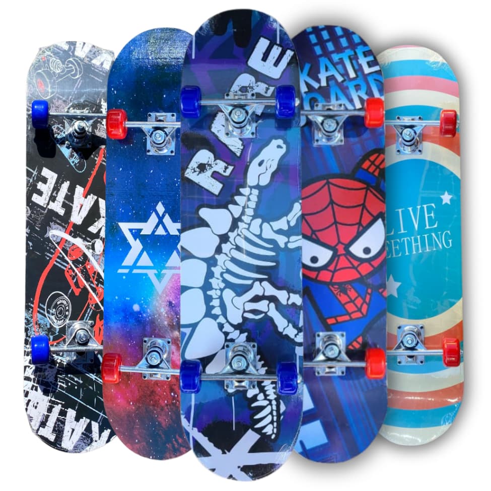 Skate Semi Profissional C/ Kit Proteção Shape  Com Lixa Antiderrapante Estampado Menino/Menina 77cm