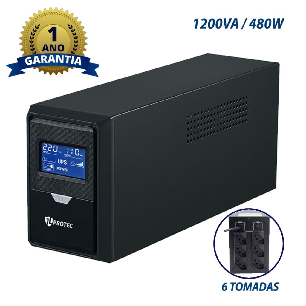 Nobreak JLProtec 1200VA c/6 Tomadas Proteção e Estabilidade para Equipamentos de 120V 220V ou Bivolt