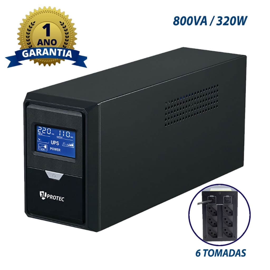 Nobreak JLProtec 800VA c/ 6 Tomadas Proteção e Estabilidade para Equipamentos de 120V 220V ou Bivolt