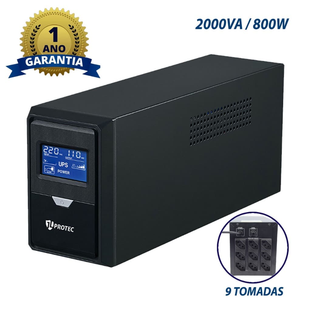 Nobreak JLProtec 2000VA c/9 Tomadas Proteção e Estabilidade para Equipamentos de 120V 220V ou Bivolt