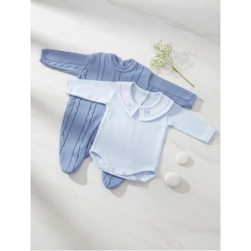 Kit Macacão Trança Azul Claro com Body Gola Bordada DU