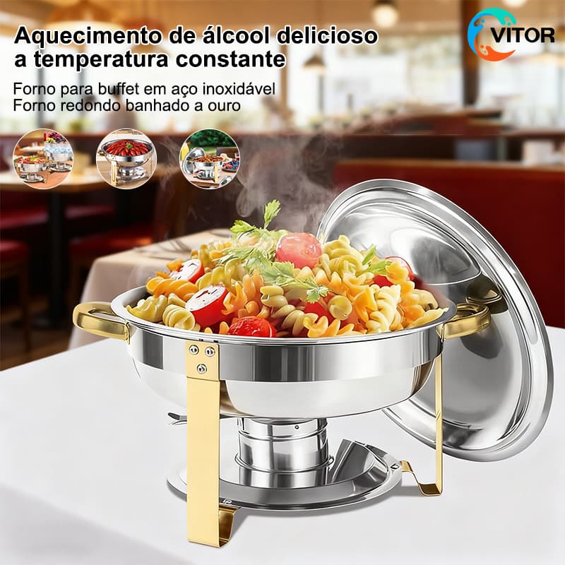 Rechaud Inox Redondo 6 Litros Banho Maria Aquecedor Alimento aço inox litros Aço Inox6 VITOR