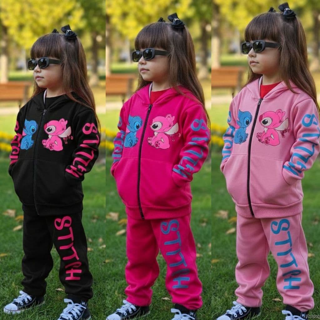 Conjunto Infantil Feminino de Inverno Stitch 2 Peças Casaco e Calça Confortável
