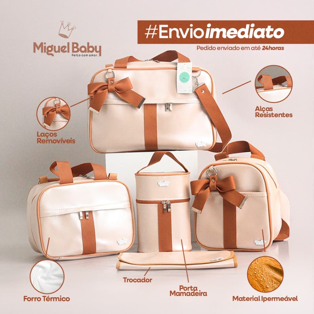 kit bolsas Maternidade Fita luxo de 5 peças masculino | feminino