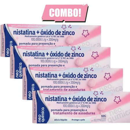 Kit 4 Pomada para Assaduras Nistatina + Óxido de Zinco 60g Neo Quimica